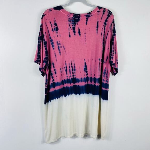 Umgee Size Small Tie Dye Short Sleeve Mini Tunic T-Shirt Dress Pink Cotton Blend - Picture 2 of 4